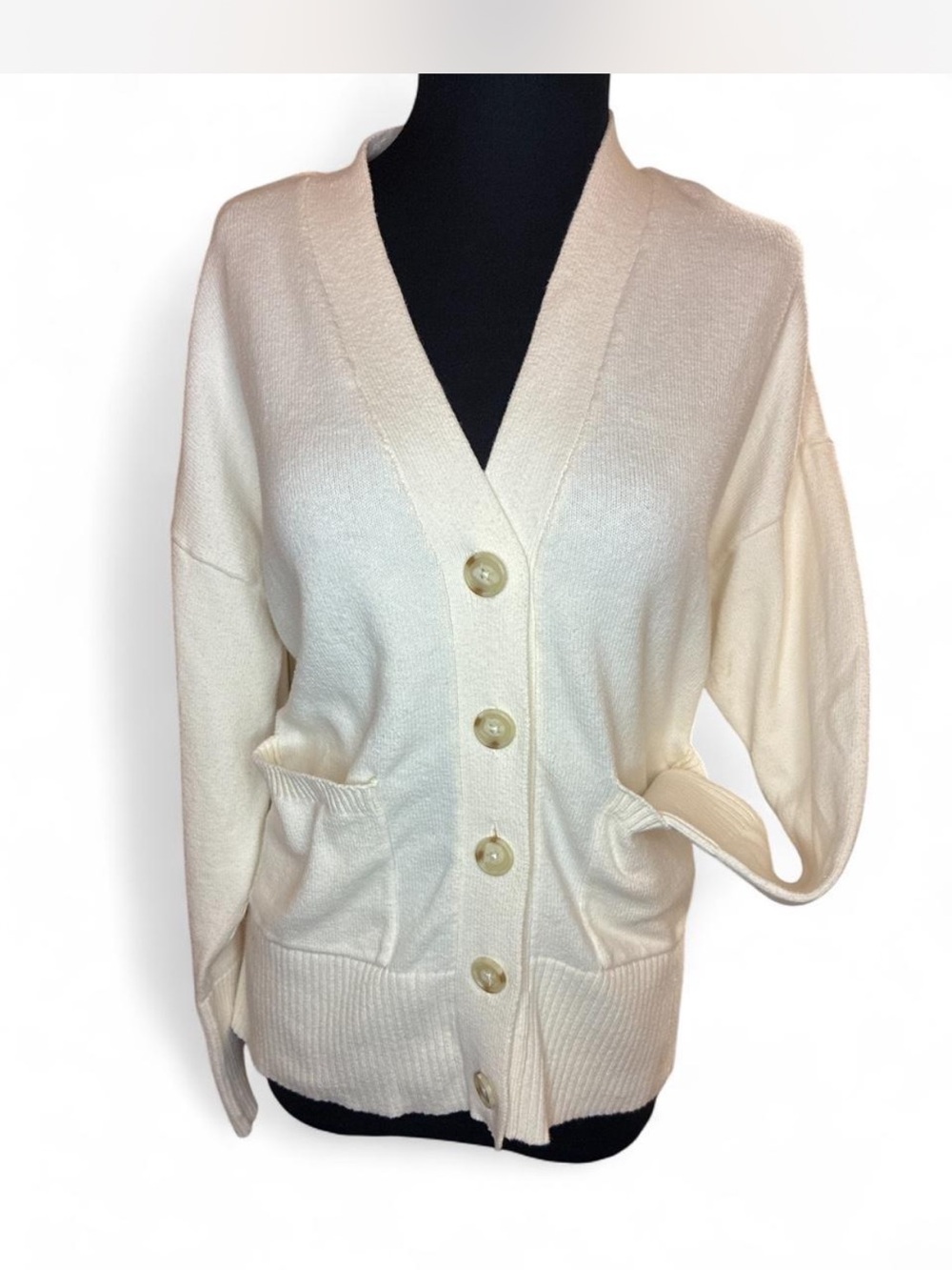 LOFT Cream Button Front V-Neck Cardigan